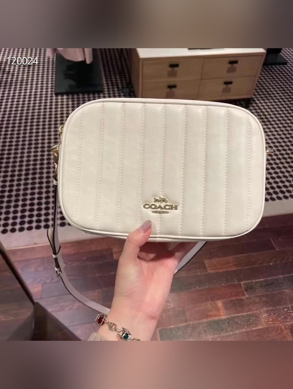 Coach White Quilted Leather Crossbody Camera Bag with Gold Logo